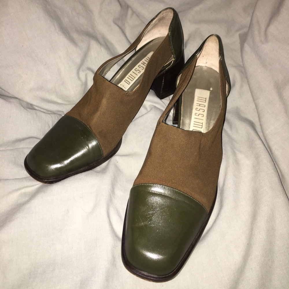 Vintage green leather block heels size US 7.5